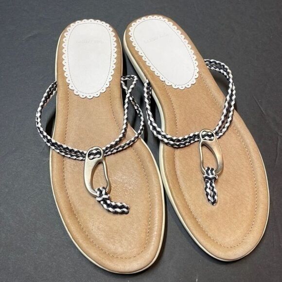 Lands’ End Black White Thong Flip Flop Sandal Womens Size 8 - Picture 1 of 6